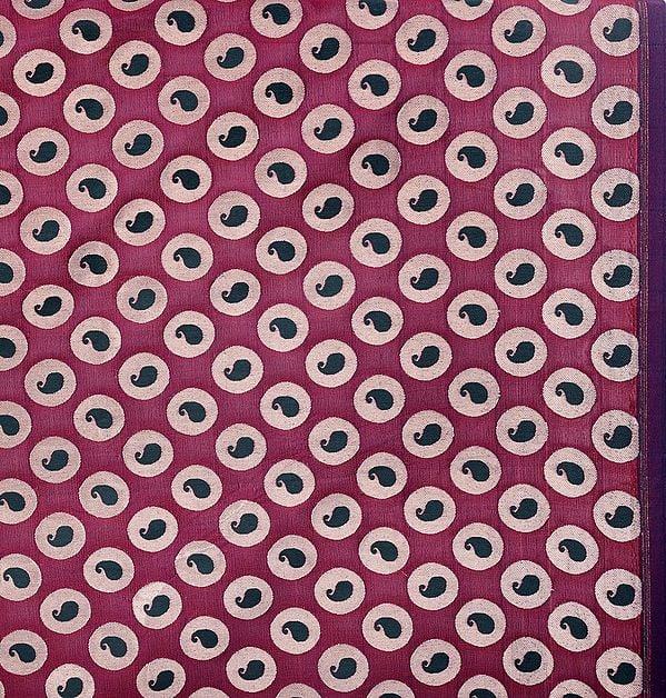 exotic india Purple Banarasi Katan Georgette Fabric with Paisleys Woven in Circular Bootis 