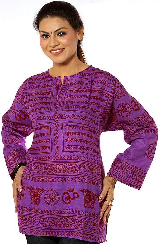 exotic india Purple Kurti Top with Sanatan Dharma Mantra