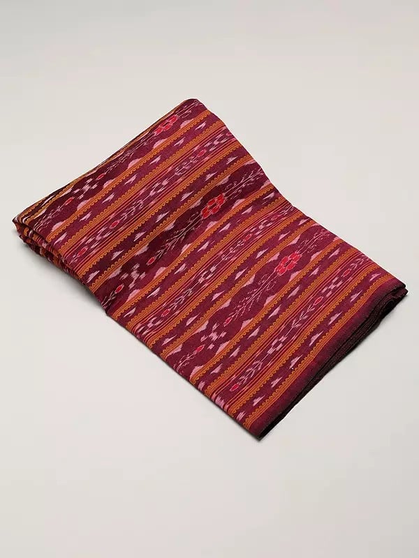 Exotic India Purple-Potion Handloom Pure Cotton Fabric With Ikat Weave 