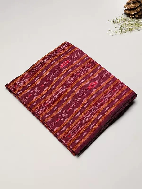 exotic india Purple-Potion Handloom Pure Cotton Fabric with Ikat Weave 