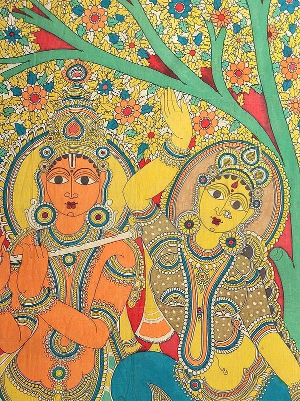 Exotic India Radha Dances With Abandon To The Tune Of Lord Krishna’s Flute | Kalamkari Painting 
