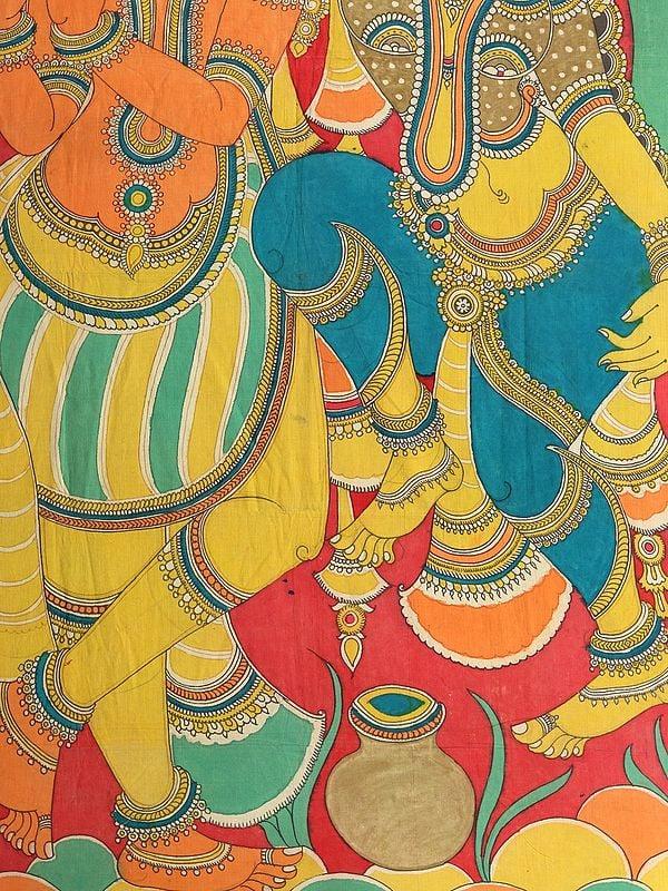 Exotic India Radha Dances With Abandon To The Tune Of Lord Krishna’s Flute | Kalamkari Painting 