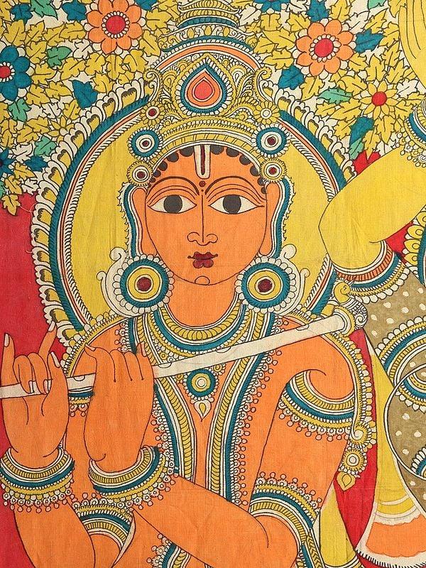 Exotic India Radha Dances With Abandon To The Tune Of Lord Krishna’s Flute | Kalamkari Painting 