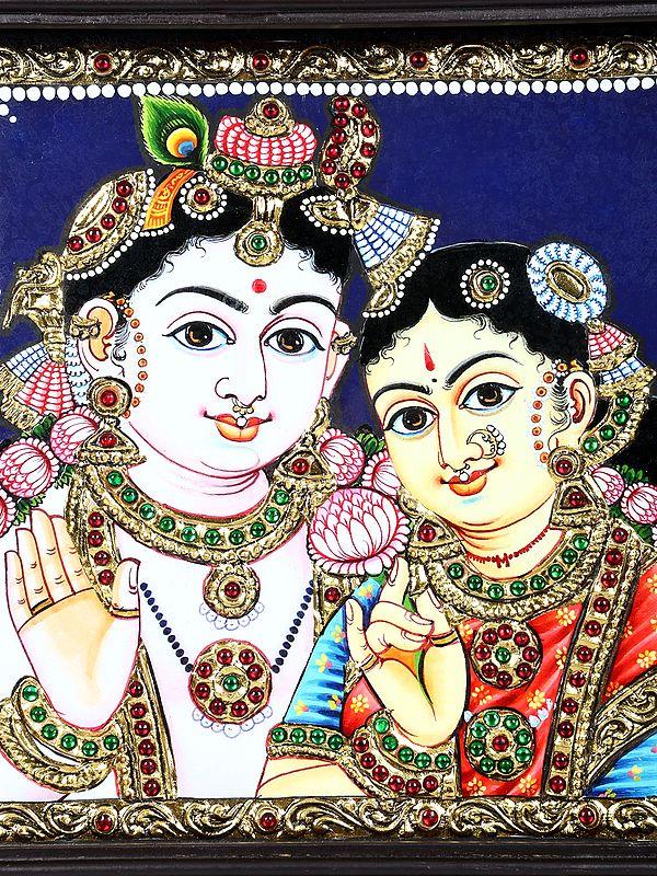 Exotic India Radha Krishna | 24 Karat Gold Work | Framed Tanjore Painting