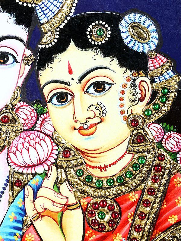Exotic India Radha Krishna | 24 Karat Gold Work | Framed Tanjore Painting