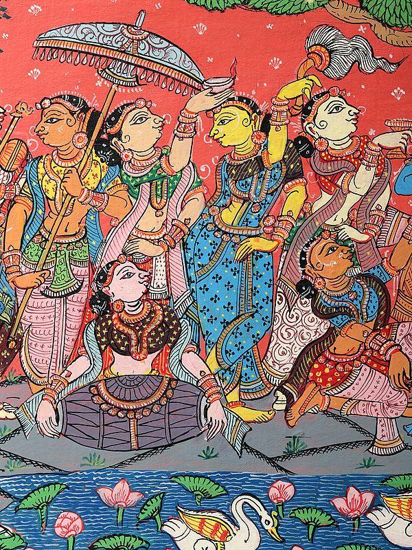 Exotic India Radha-Krishna And Gopis | Patachitra Painting