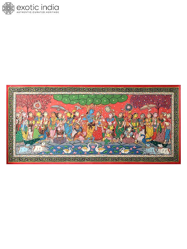 exotic india Radha-Krishna and Gopis | Patachitra Painting