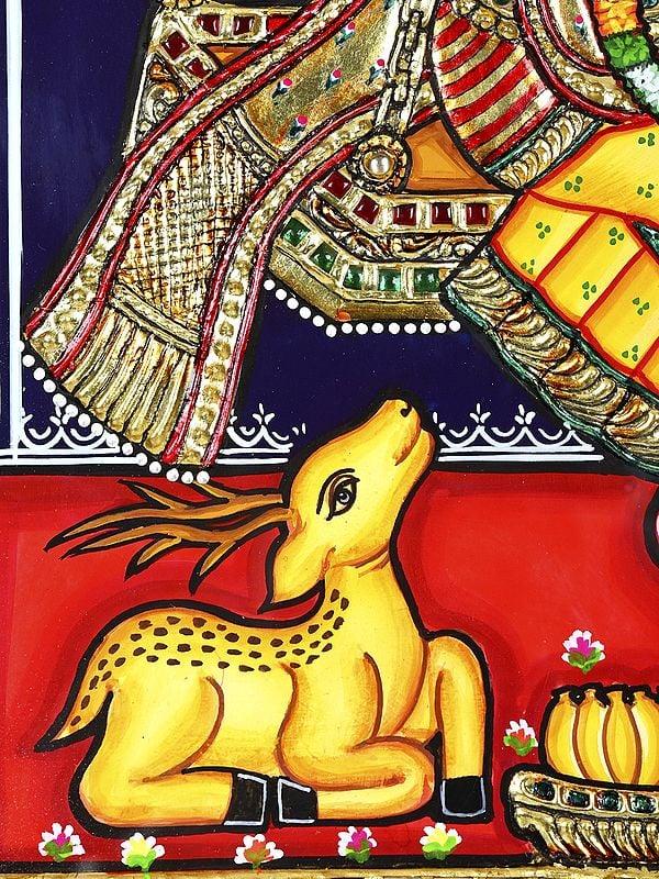 Exotic India Radha Krishna On Swing | 24 Karat Gold Work | Framed Tanjore Painting 