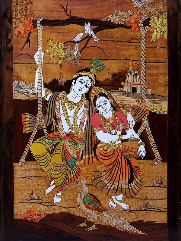 Exotic India Radha Krishna On Swing | Mysore Painting 