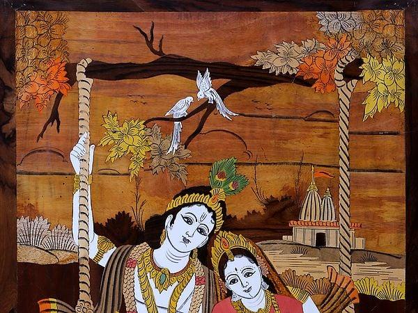 Exotic India Radha Krishna On Swing | Mysore Painting 