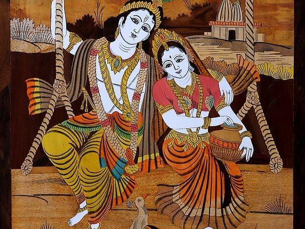 Exotic India Radha Krishna On Swing | Mysore Painting 