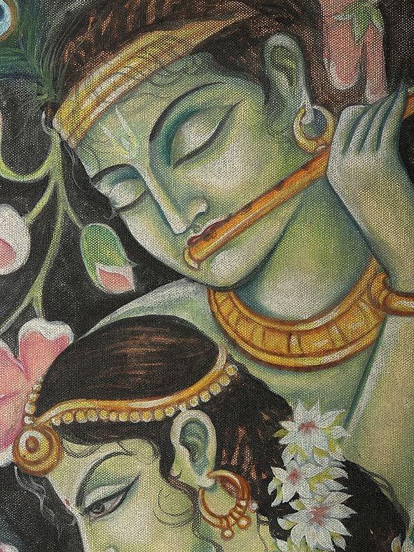 Exotic India Radha Krishna Painting With Vintage Mirror Frame 