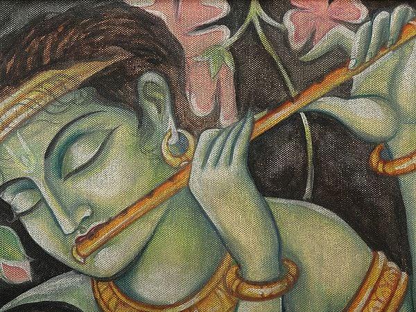 Exotic India Radha Krishna Painting With Vintage Mirror Frame 