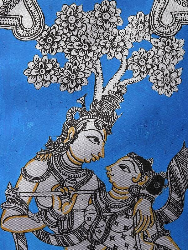 Exotic India Radha Krishna Pattachitra Painting | Watercolor On Silk 