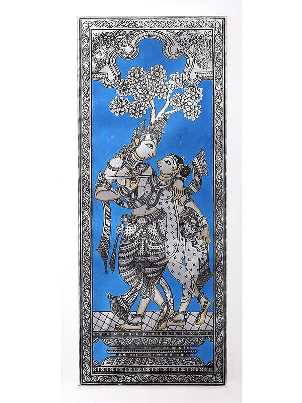 exotic india Radha Krishna Pattachitra Painting | Watercolor on Silk 