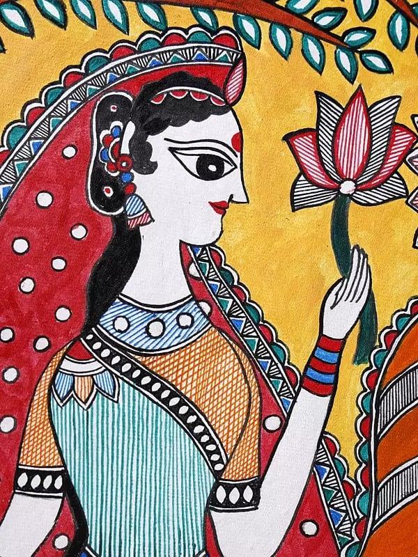 Exotic India Radha Krishna Spiritual Love With Frame | Acrylic Color On Hand Made Paper | Lalita Ray 