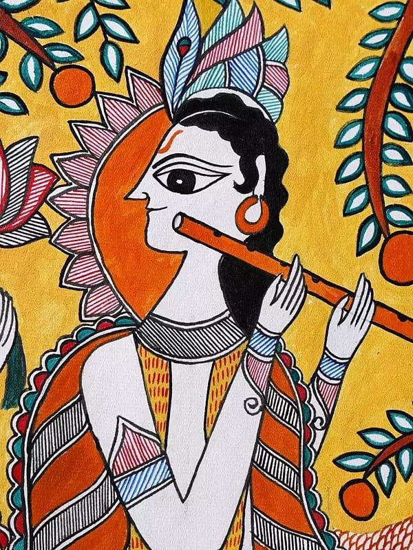 Exotic India Radha Krishna Spiritual Love With Frame | Acrylic Color On Hand Made Paper | Lalita Ray 