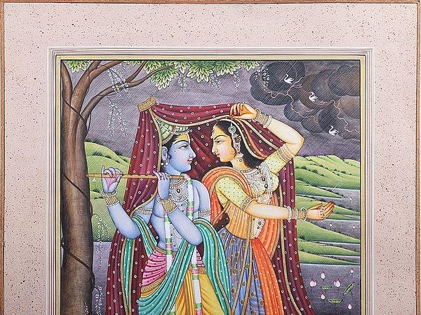 Exotic India Radha Krishna Watercolor Painting On Paper