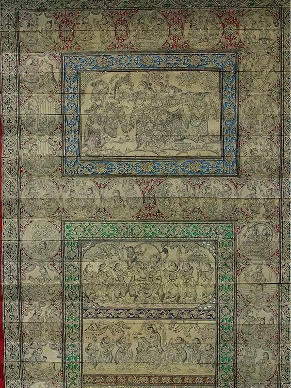 Exotic India Radha Krishna With Episodes Of Krishna Lila | Pattachitra Painting On Palm Leaf 