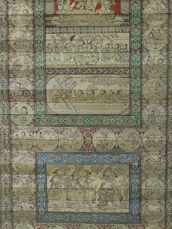 Exotic India Radha Krishna With Episodes Of Krishna Lila | Pattachitra Painting On Palm Leaf 