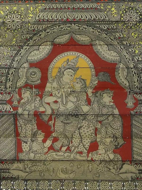 Exotic India Radha Krishna With Episodes Of Krishna Lila | Pattachitra Painting On Palm Leaf 