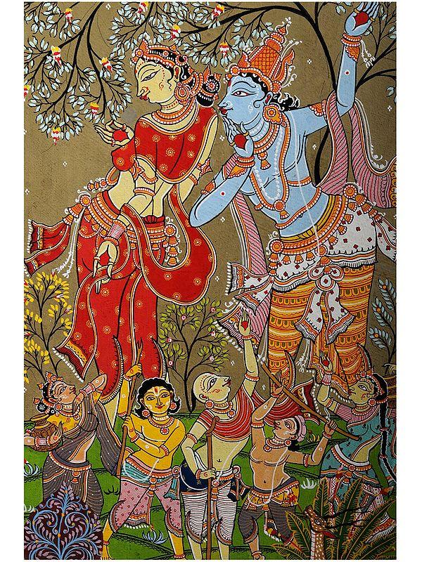 Exotic India Radha Krishna With Friends | Pattachitra Painting From Odisha 