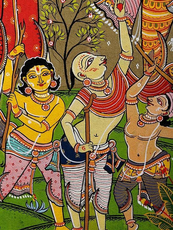 Exotic India Radha Krishna With Friends | Pattachitra Painting From Odisha 