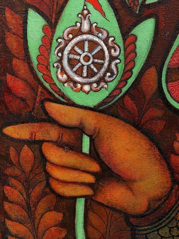 Exotic India Radha Krishna With Gopis - Abstract Painting | Acrylic On Canvas | With Frame 