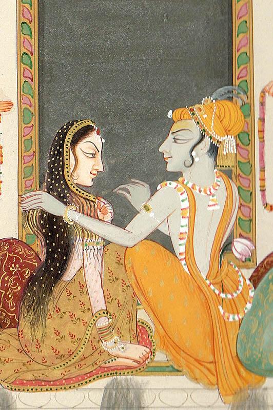 Exotic India Radha Krishna With Gopis (Kishangarh Style)