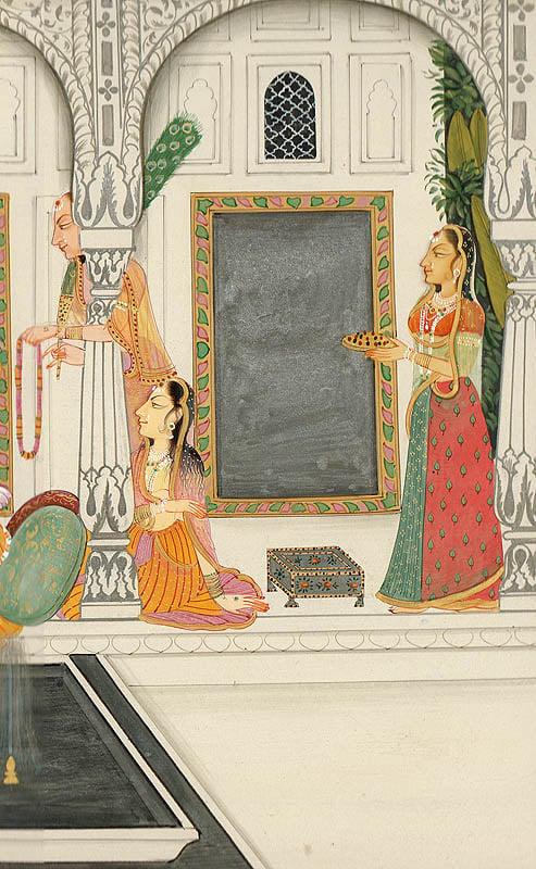 Exotic India Radha Krishna With Gopis (Kishangarh Style)
