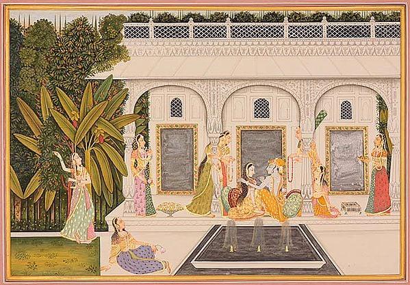 exotic india Radha Krishna with Gopis (Kishangarh Style)