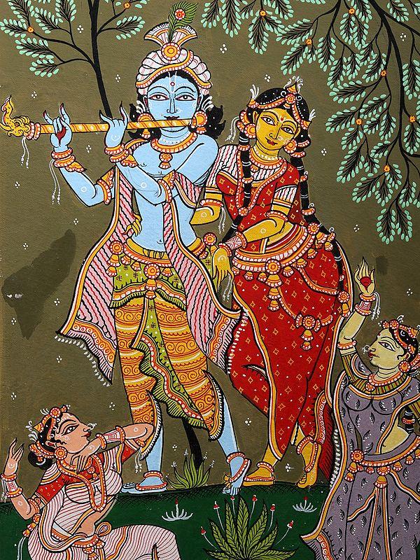 Exotic India Radha Krishna With Gopis | Pattachitra Painting From Odisha 