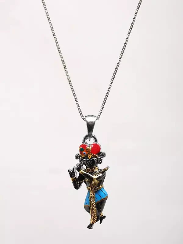 Exotic India Radha Ramana Sterling Silver Enamel Pendant