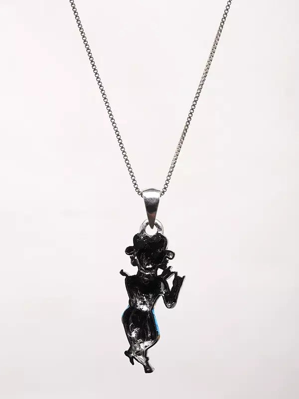 Exotic India Radha Ramana Sterling Silver Enamel Pendant