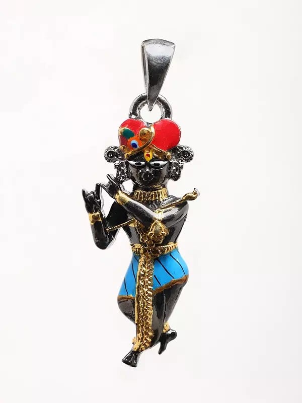 exotic india Radha Ramana Sterling Silver Enamel Pendant 