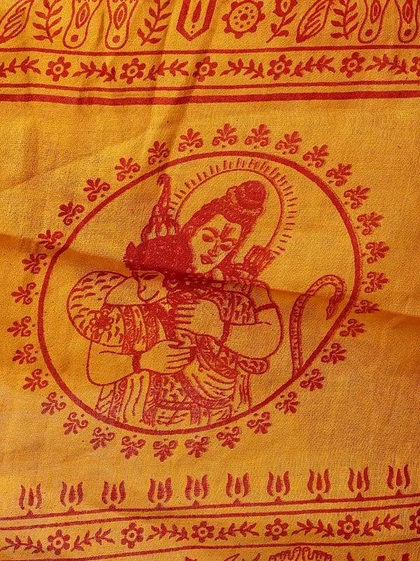Exotic India Radiant-Yellow Pure Cotton Jai Shree Ram Printed Prayer Shawl 