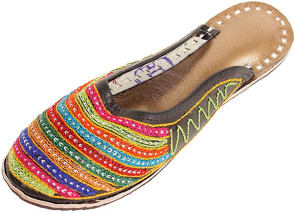 Exotic India Rainbow Aari-Embroidered Slippers From Punjab 