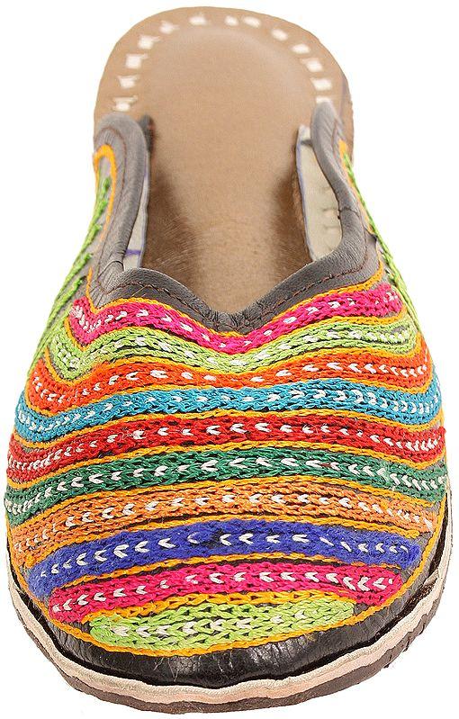Exotic India Rainbow Aari-Embroidered Slippers From Punjab 