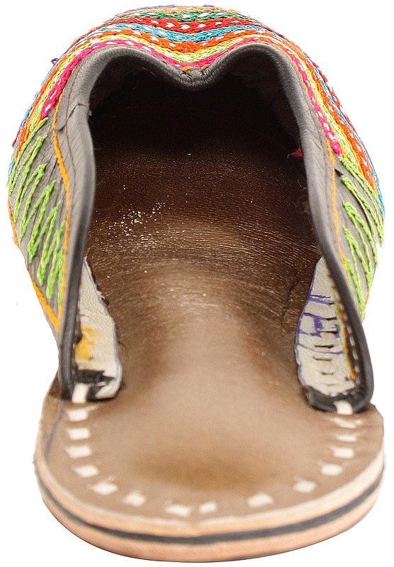 Exotic India Rainbow Aari-Embroidered Slippers From Punjab 