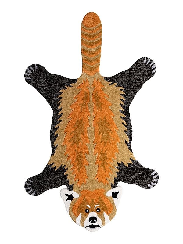 exotic india Rainbow Handmade Red-Panda Tufted Yogic Asana Mat from Mirzapur 