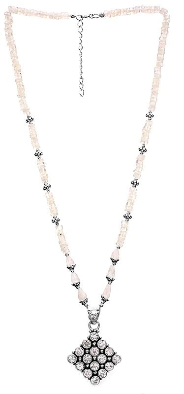 exotic india Rainbow Moonstone Necklace with CZ Pendant
