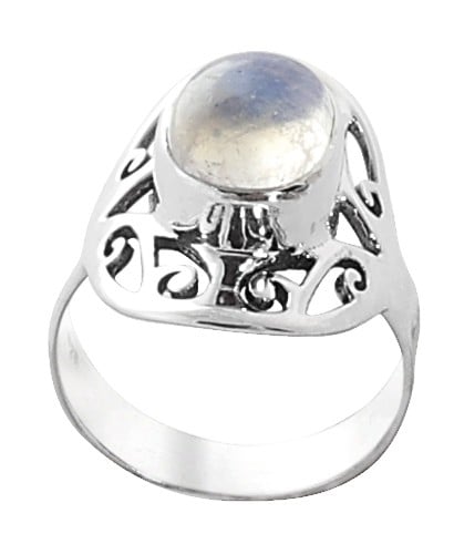 exotic india Rainbow Moonstone Studded Designer Sterling Silver Ring 