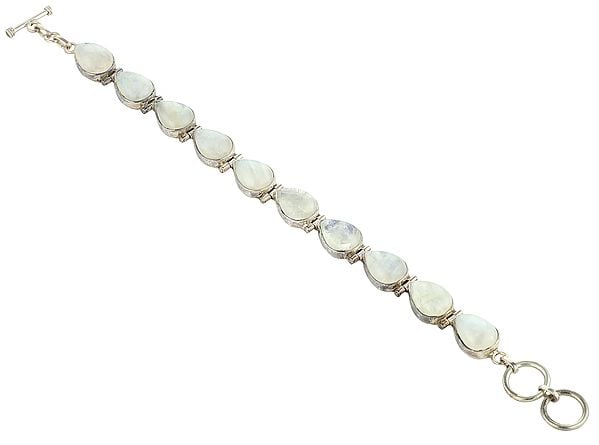 exotic india Rainbow-Moonstone Studded Sterling Silver Bracelet