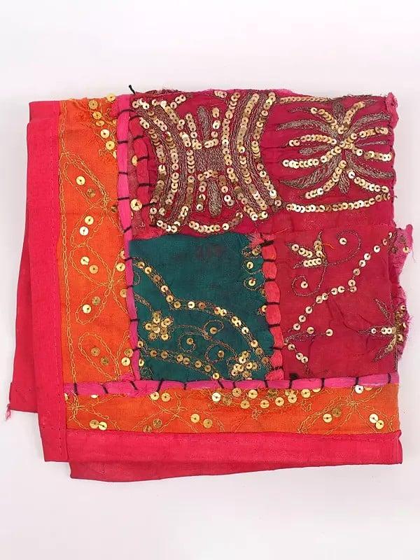 Exotic India Rainbow Patchwork Cushion Cover With Sequins And Zari Embroidery 