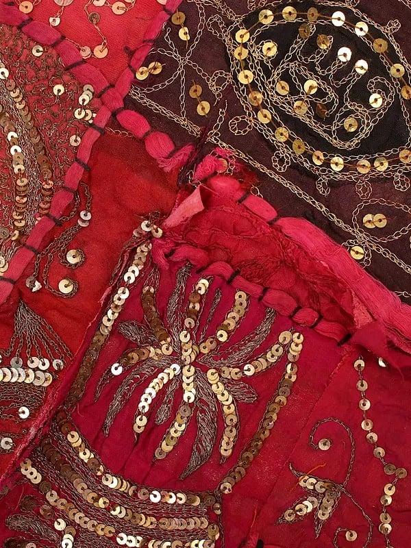 Exotic India Rainbow Patchwork Cushion Cover With Sequins And Zari Embroidery 