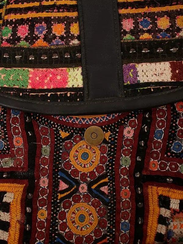 Exotic India Rainbow Rabari Embroidery Boho Cross-body Bag With Sequins And Mirror Work 