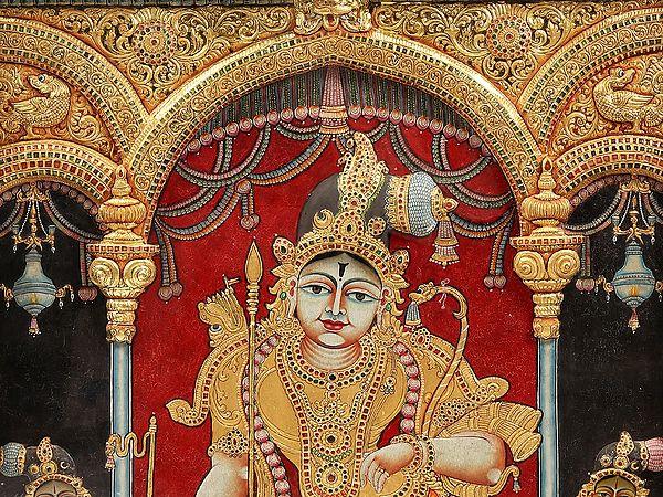 Exotic India Rajamannar (Rajagopalaswamy) | Tanjore Painting | With Vintage Teakwood Frame
