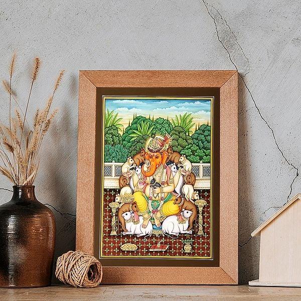 Exotic India Rajasthani Turbaned Ganesha Surrounded By The Happy Rats