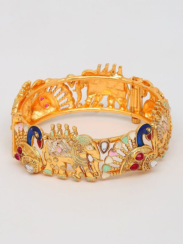Exotic India Rajwadi Elephant And Peacock Screw Openable Bangles With Studded Stone