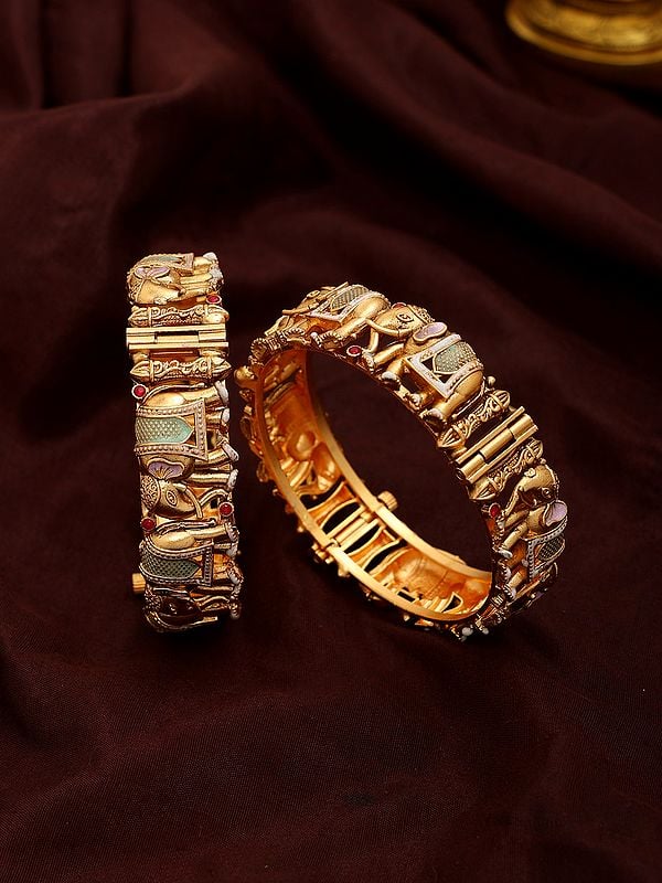exotic india Rajwadi Elephant Openable Pair of Bangle